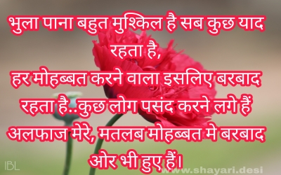 भुला पाना बहुत मुश्किल है सब कुछ याद रहता है, हर मोहब्बत करने वाला इसलिए बरबाद रहता है..कुछ लोग पसंद